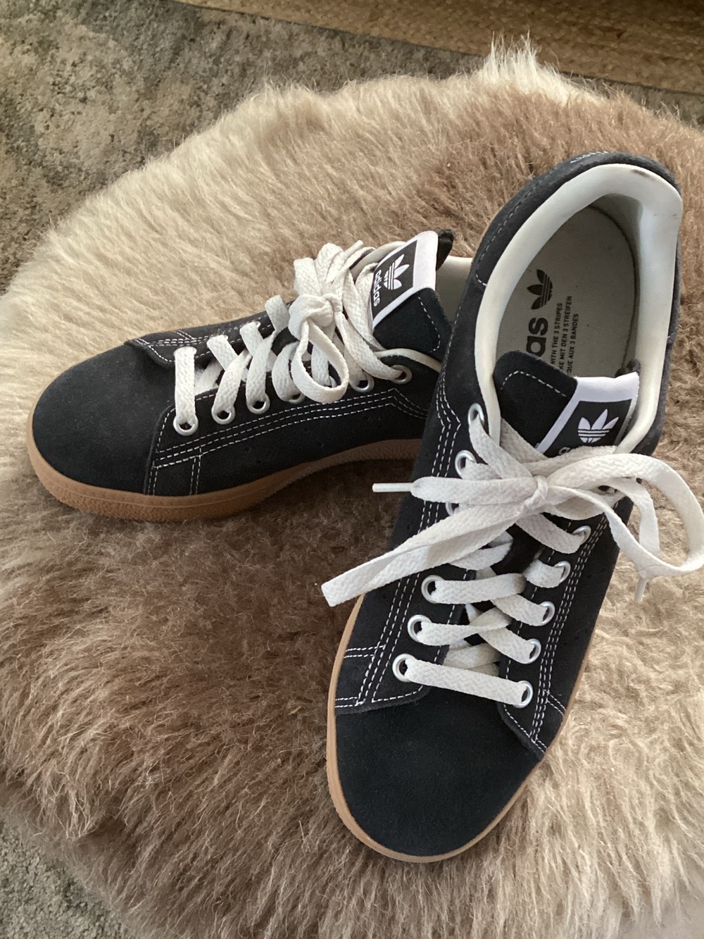 Adidas Originals Stan Smith Black Suede Sneakers with White Laces and Gum Sole